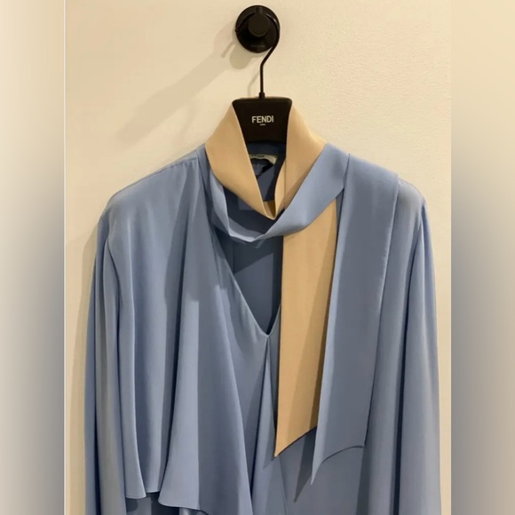 Fendi 100% Silk Dress – Baby Blue Beauty w/ Pearls & Pockets - Picture 5 of 8